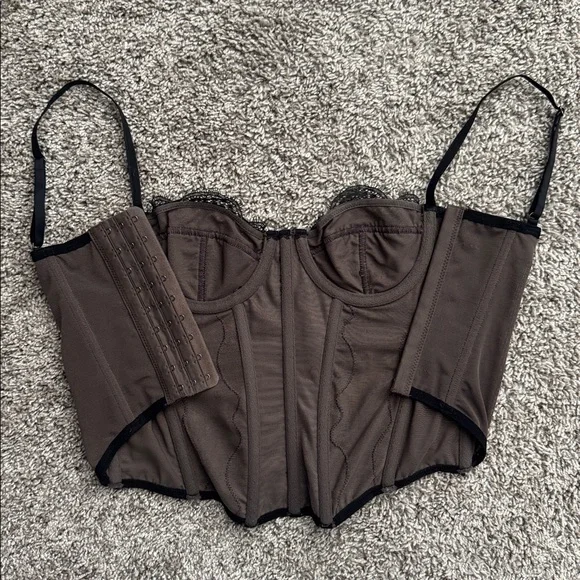 UO Out from Under Modern Love Corset black grey lace with boning - Picture 12 of 14